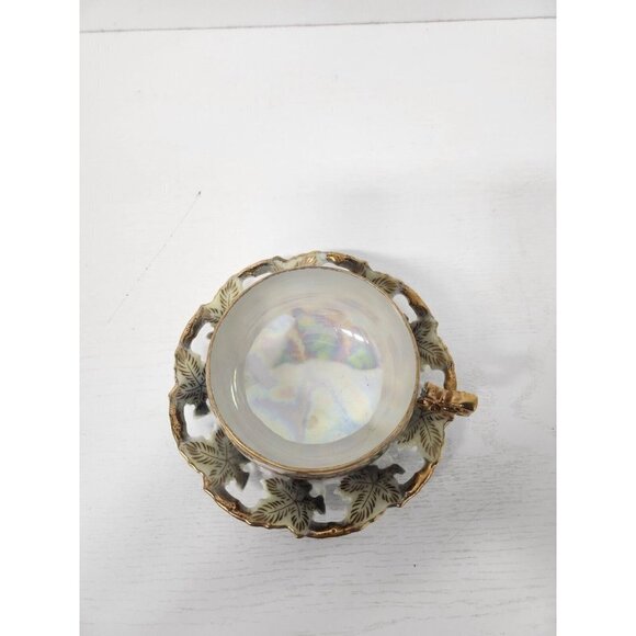 VTG Royal Sealy Japan Pineapple Fruit Gold Leaf Accent Footed Tea Cup & Saucer - Picture 2 of 11